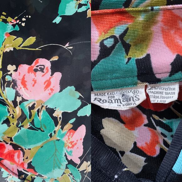 Vintage 1970's ROAMANS dark floral polyester dagger collar long sleeve blouse M - Picture 8 of 8